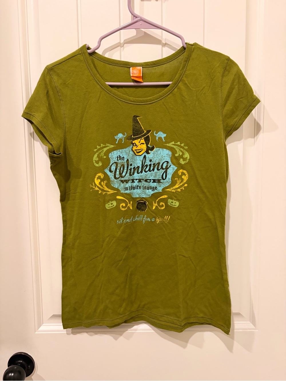 Olive Green 'Winking Witch' Graphic Short Sleeve Tee